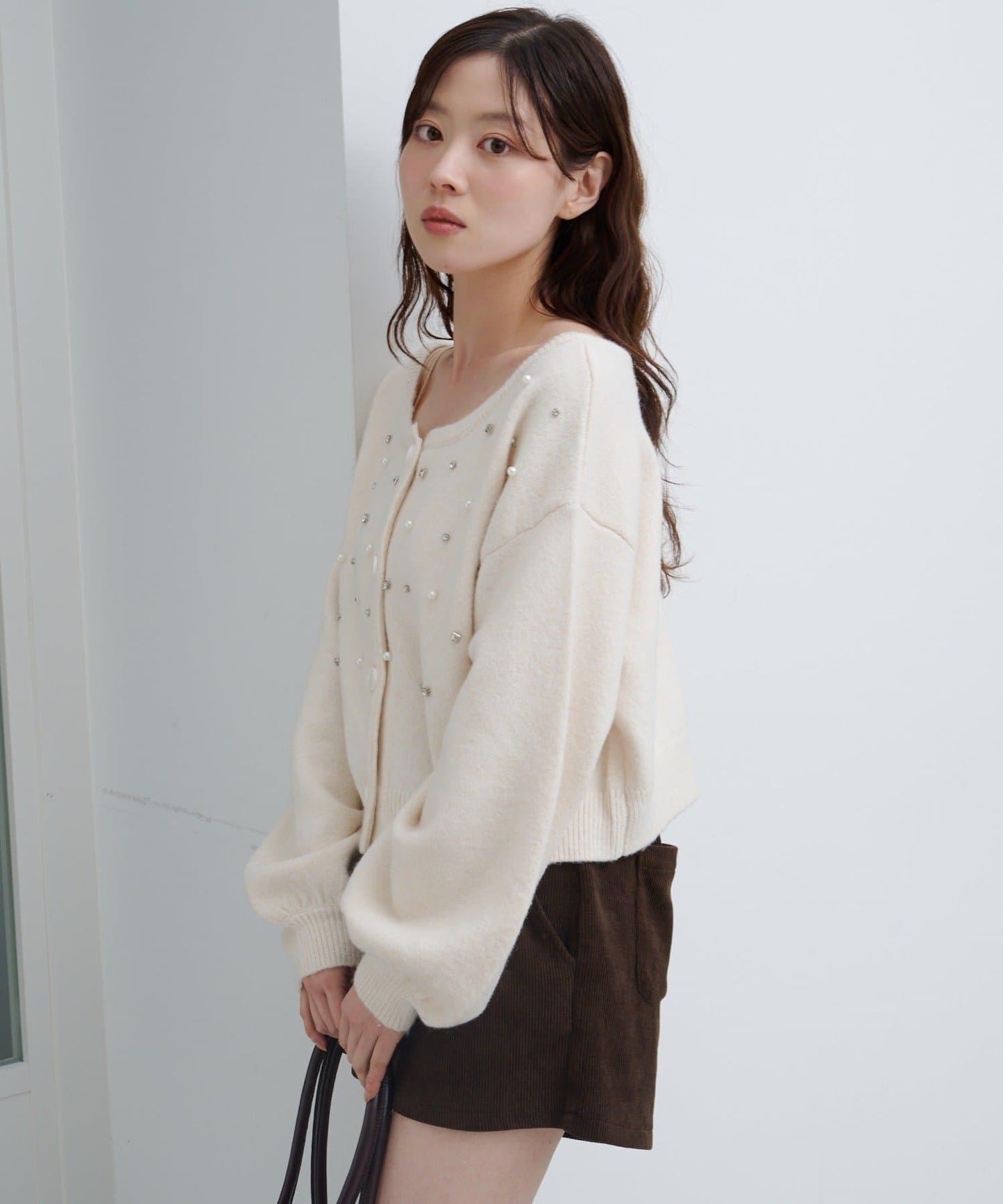 拼色珠飾針織開衫