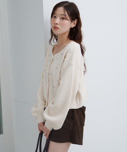 拼色珠飾針織開衫