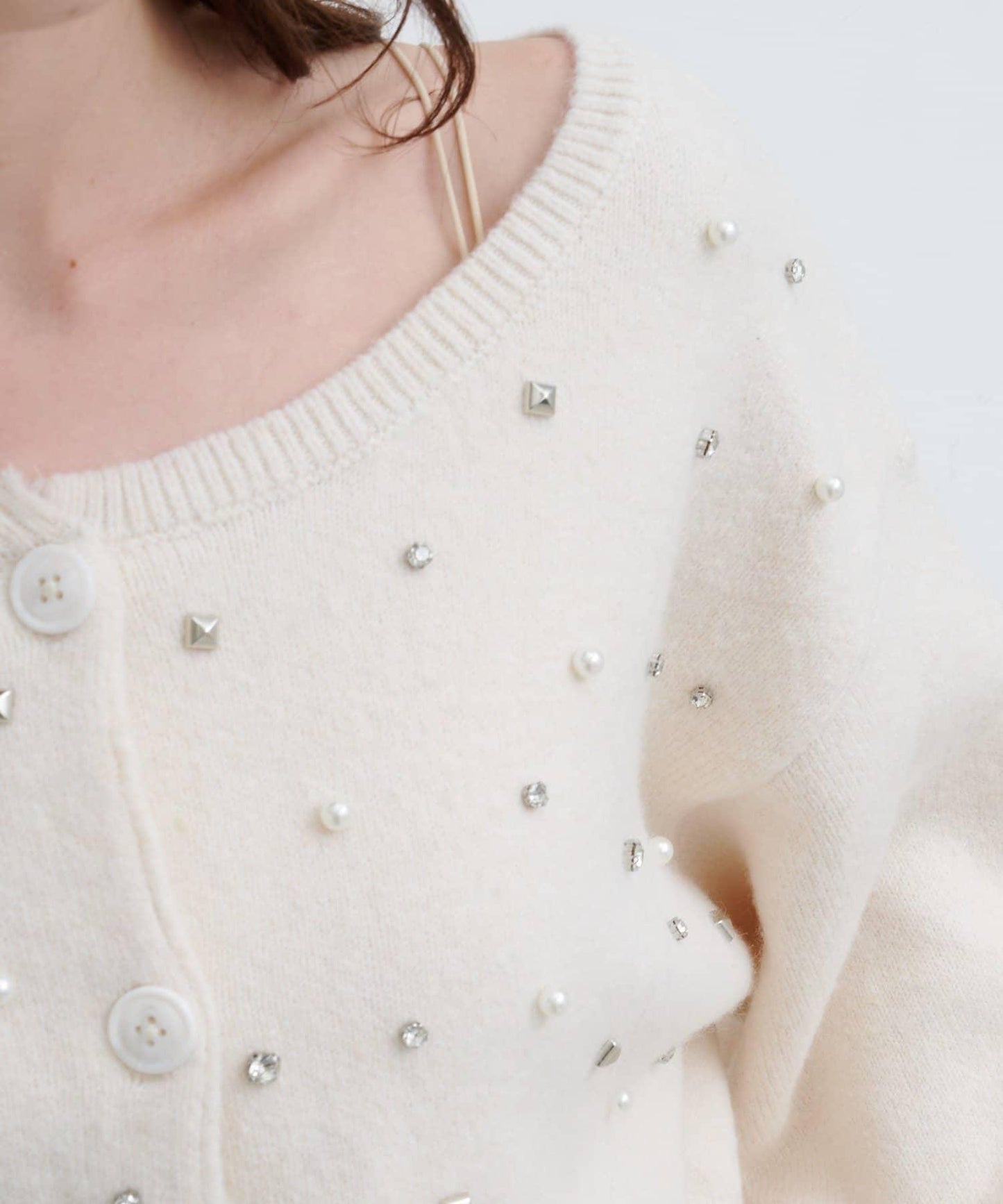 拼色珠飾針織開衫