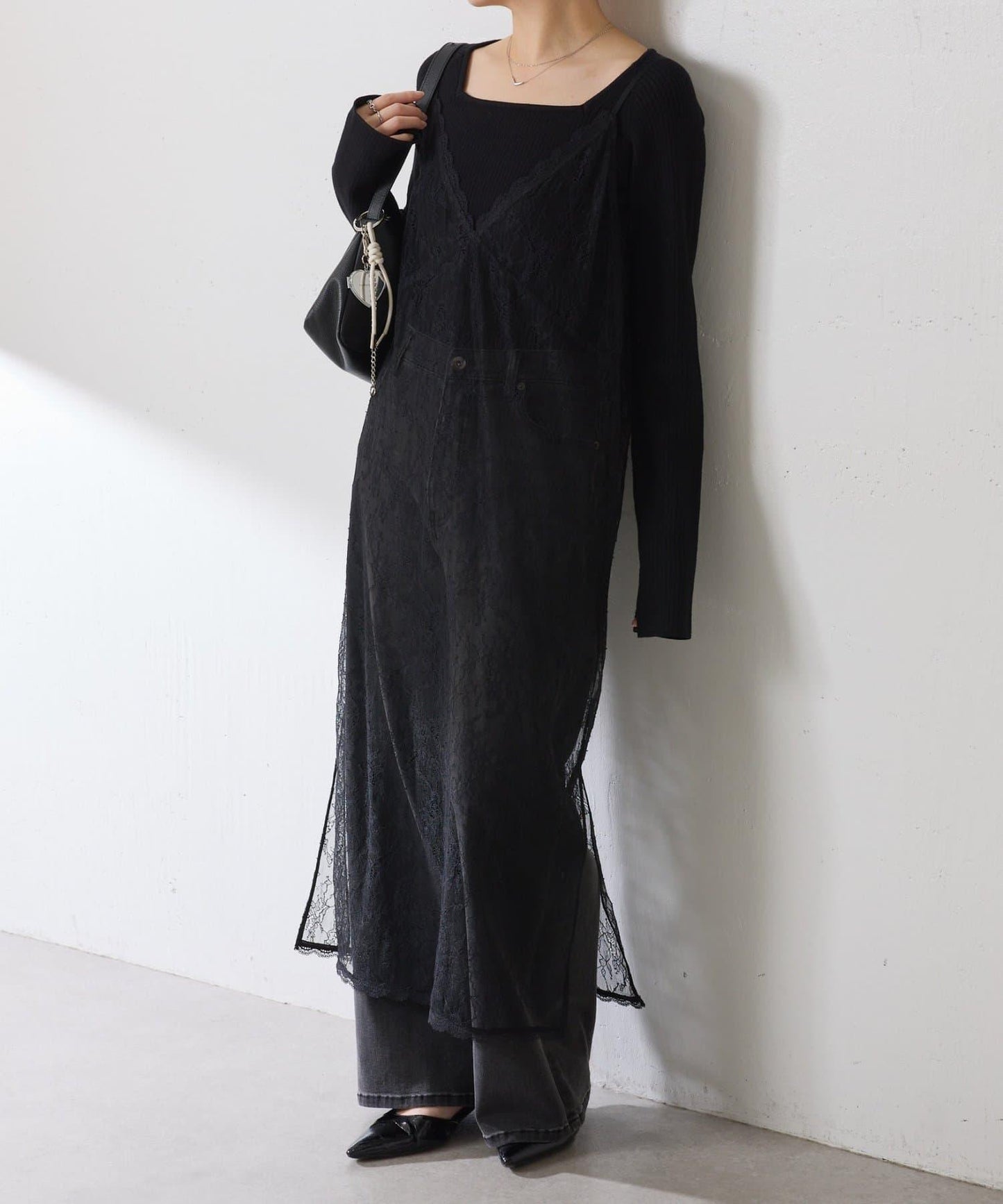 【前後兩穿】2WAY蕾絲吊帶連衣裙/疊穿單品