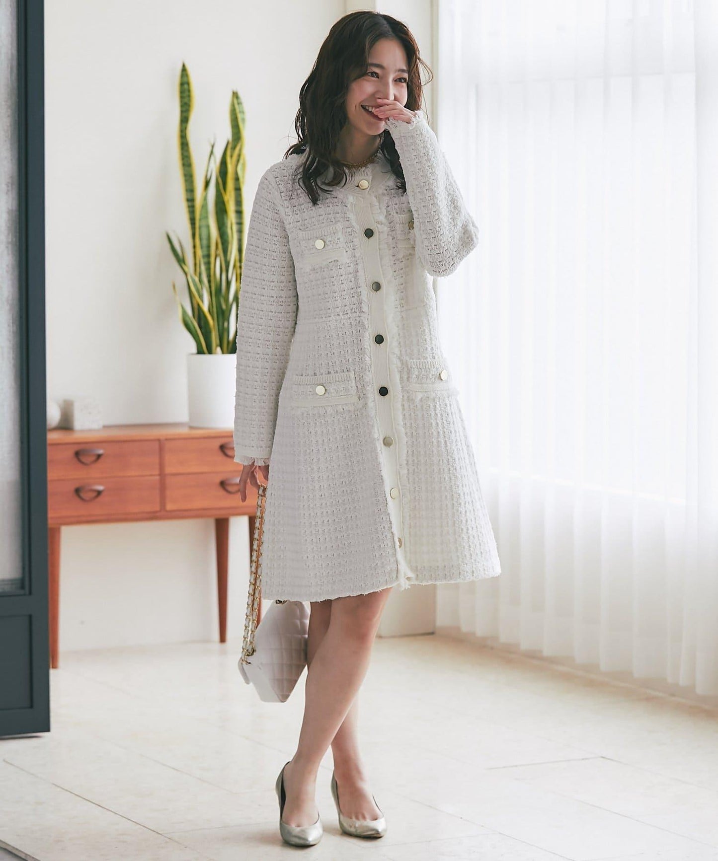 ファンシーツイードニットミニワンピース