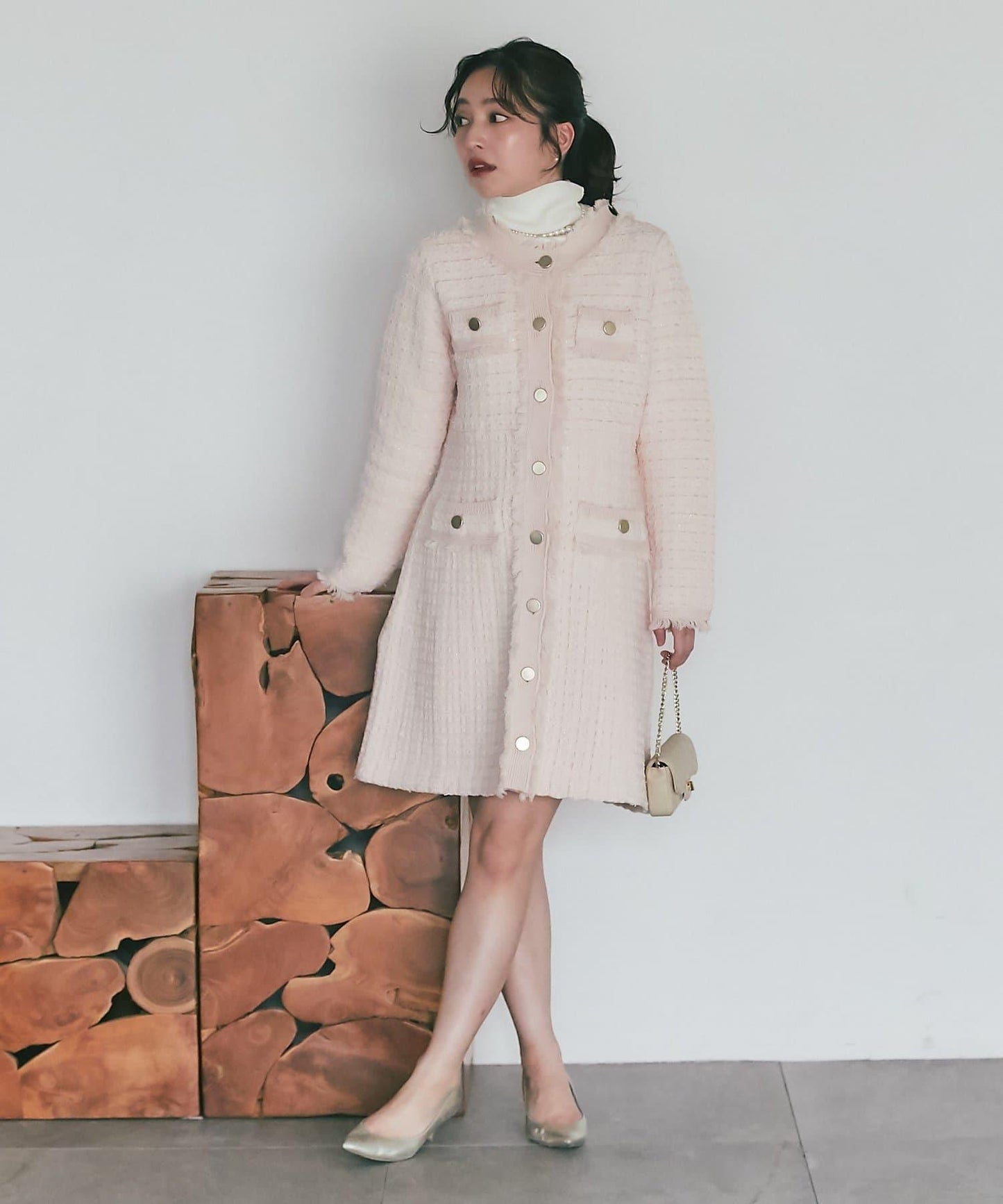 ファンシーツイードニットミニワンピース