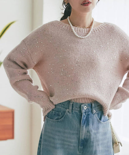 スパンコールモヘアボートネックニット