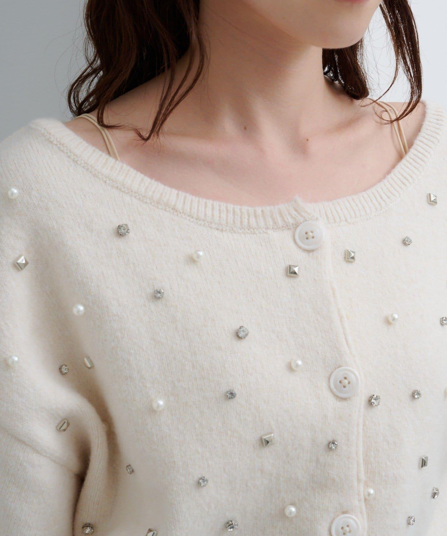 拼色珠飾針織開衫