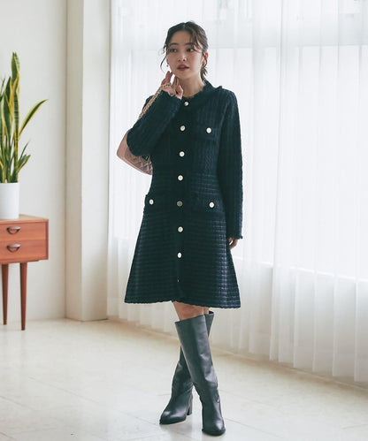 ファンシーツイードニットミニワンピース