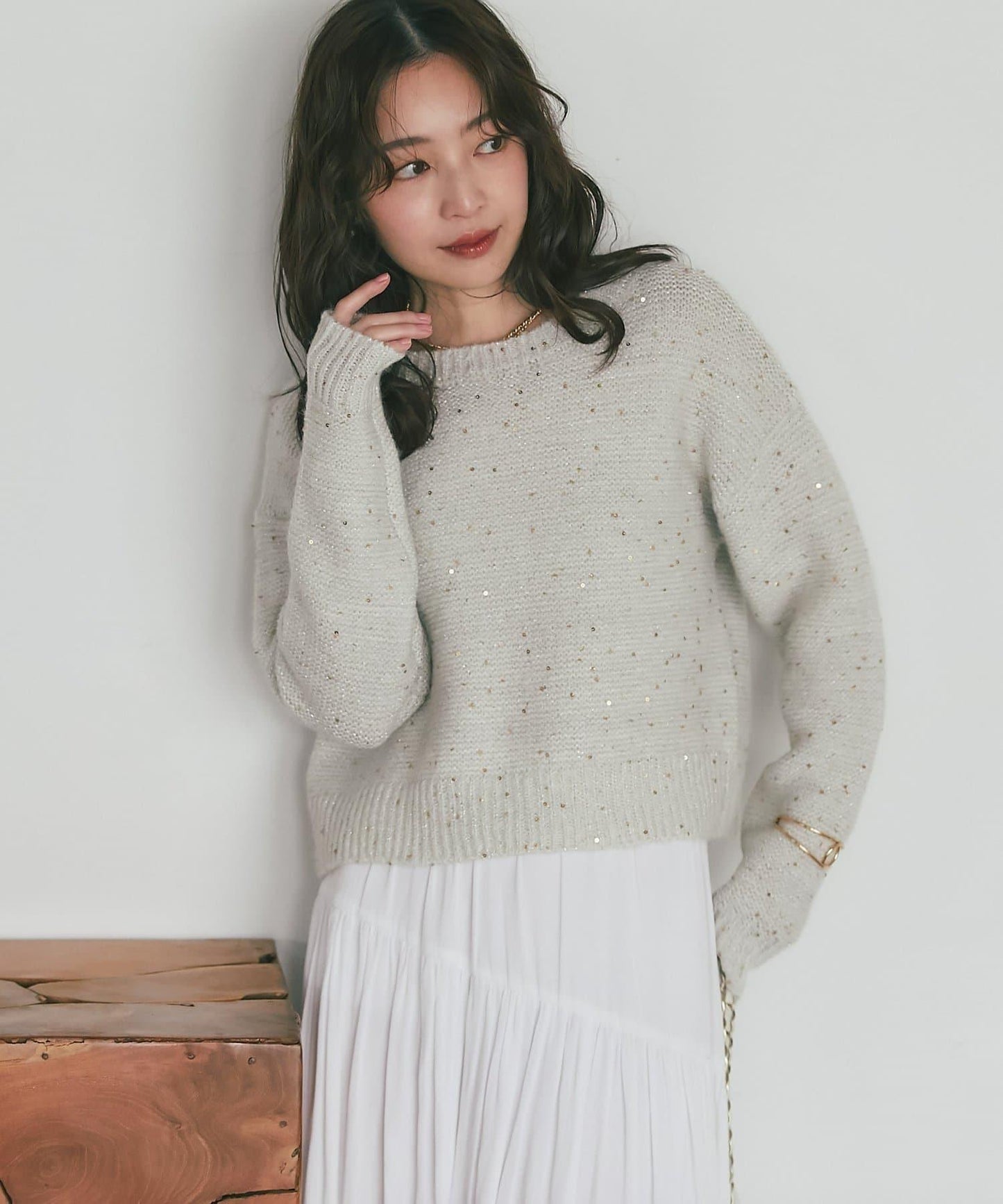 スパンコールモヘアボートネックニット