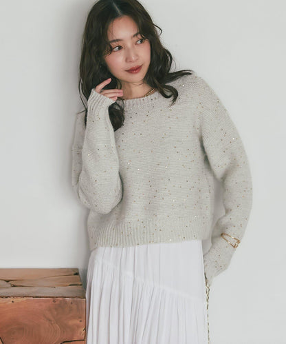 スパンコールモヘアボートネックニット