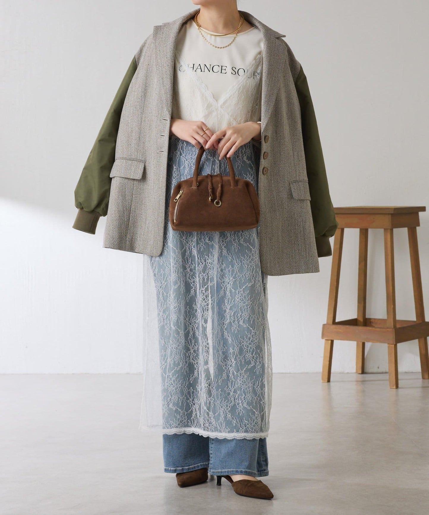 【前後兩穿】2WAY蕾絲吊帶連衣裙/疊穿單品