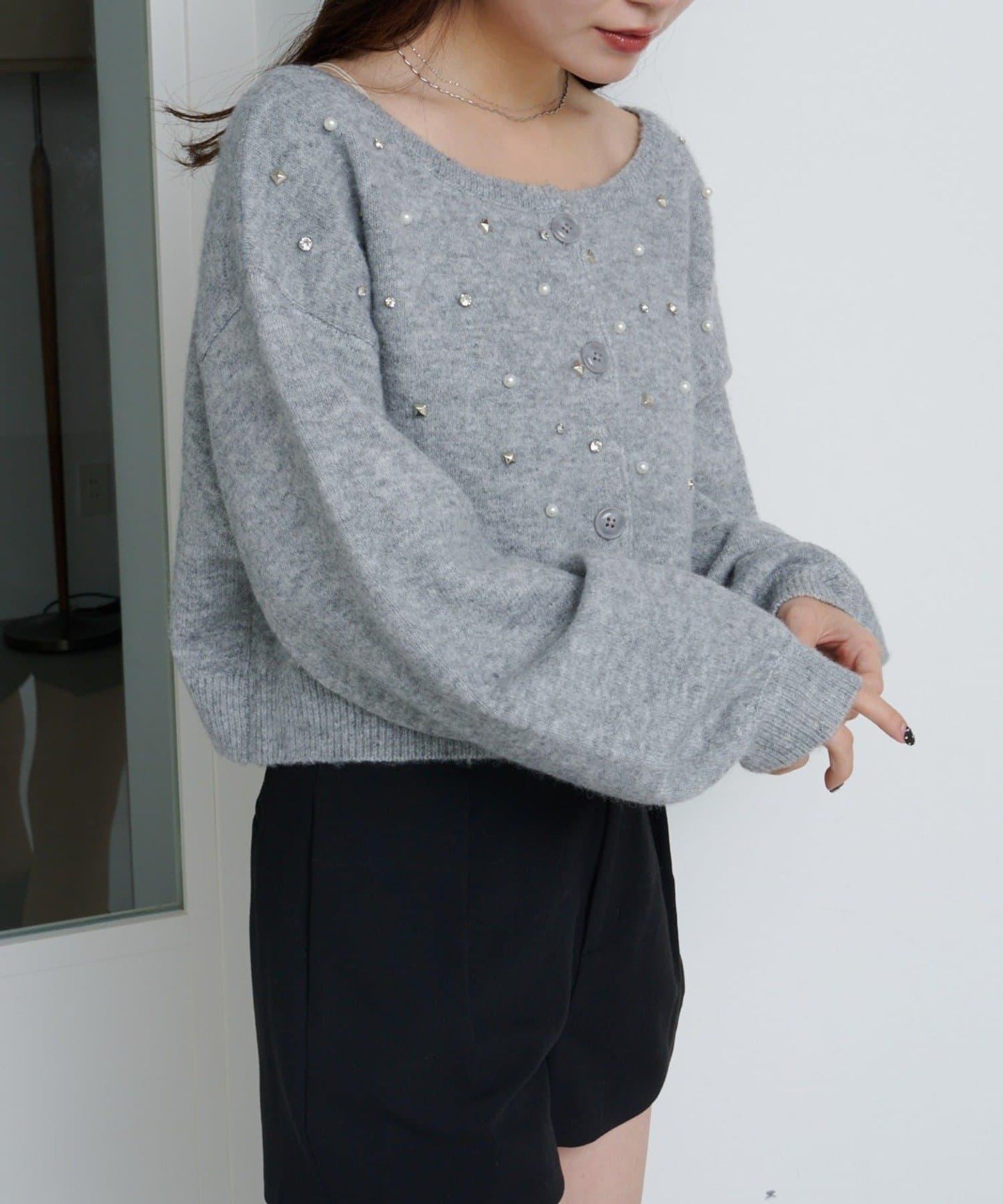 拼色珠飾針織開衫