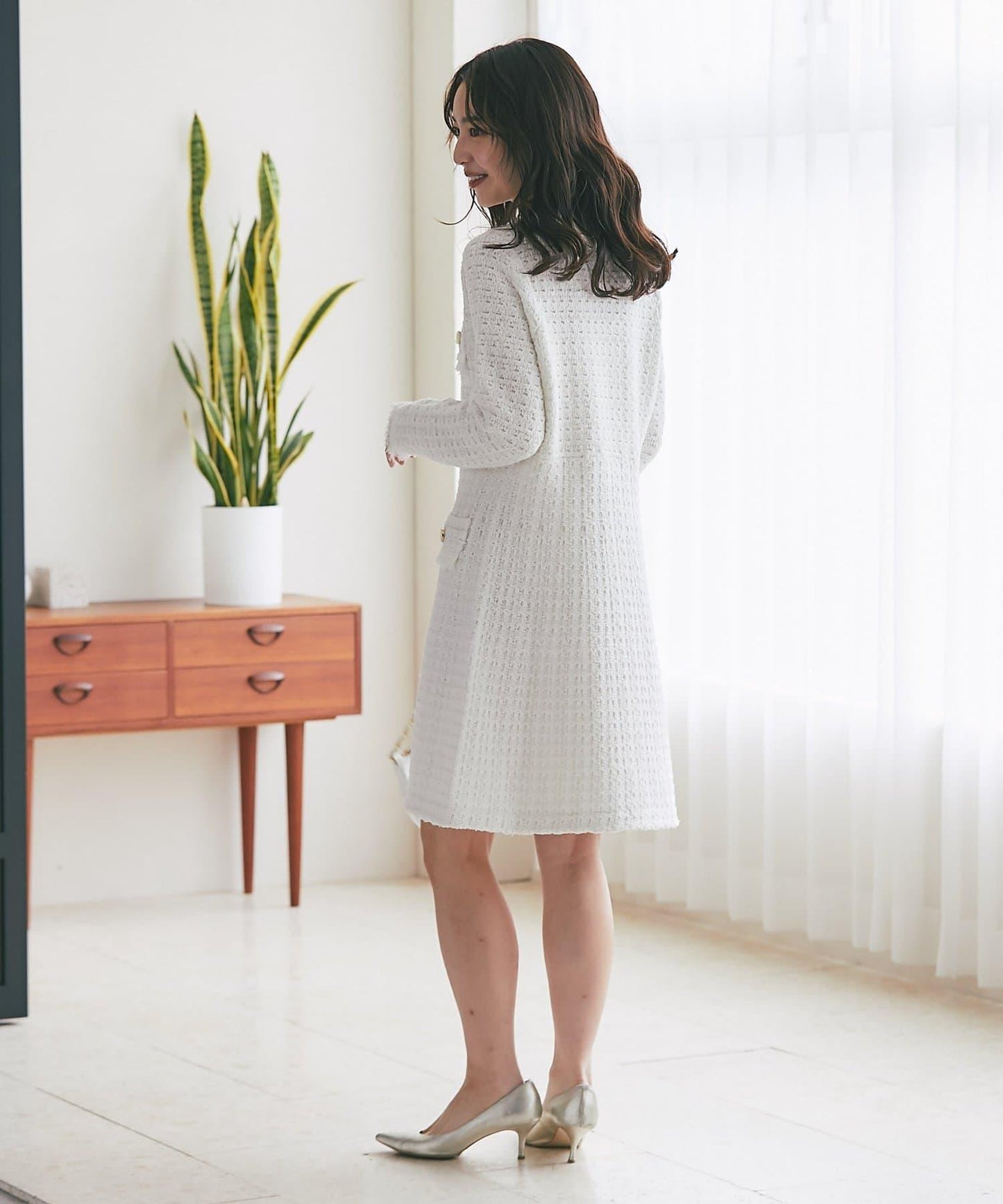 ファンシーツイードニットミニワンピース