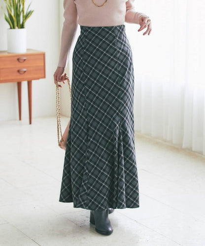 後繫帶格紋半身裙