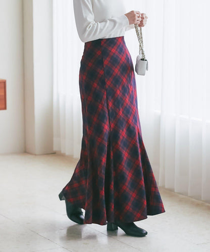 後繫帶格紋半身裙