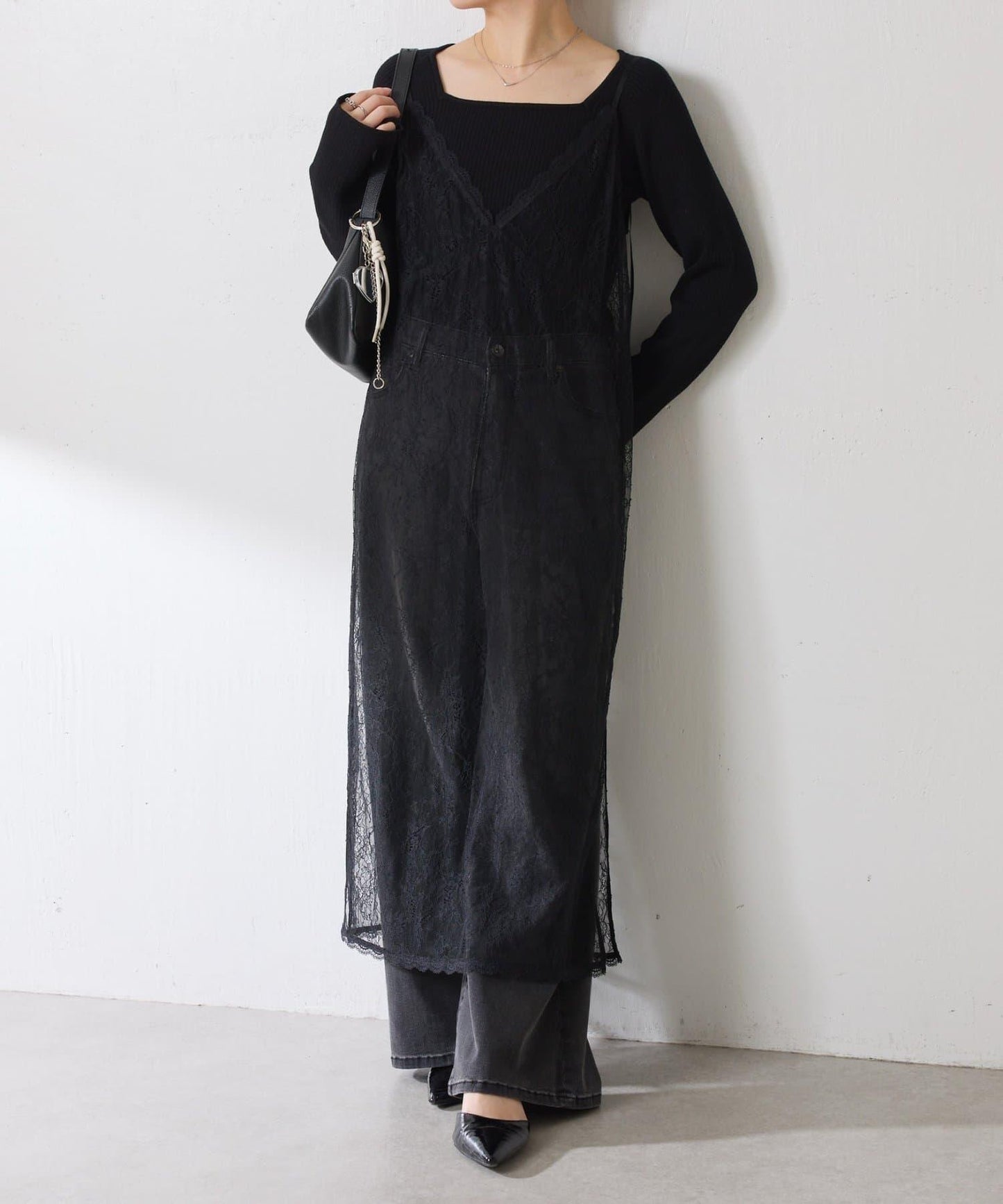 【前後兩穿】2WAY蕾絲吊帶連衣裙/疊穿單品