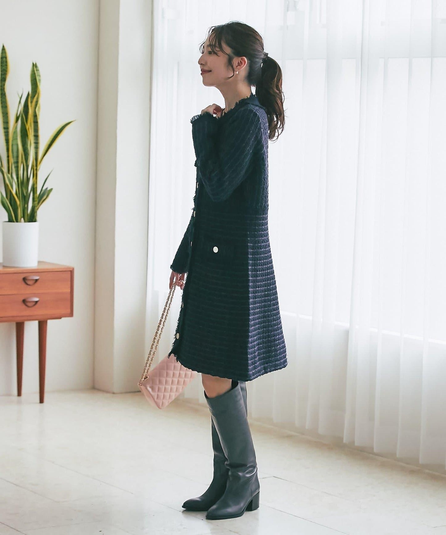 ファンシーツイードニットミニワンピース