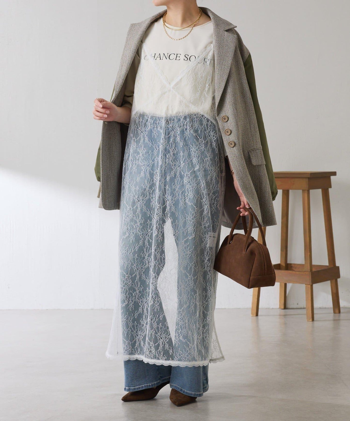 【前後兩穿】2WAY蕾絲吊帶連衣裙/疊穿單品