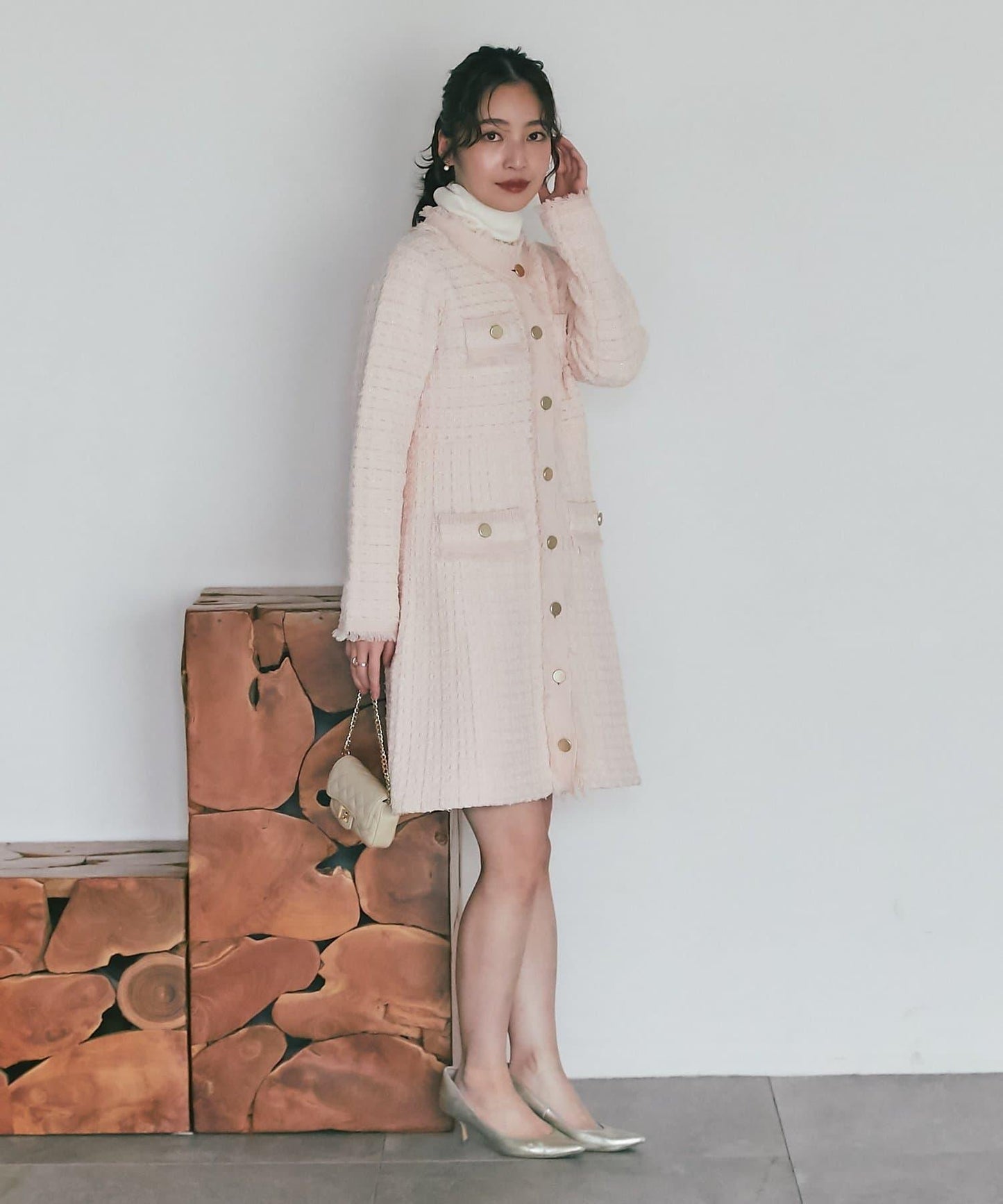 ファンシーツイードニットミニワンピース