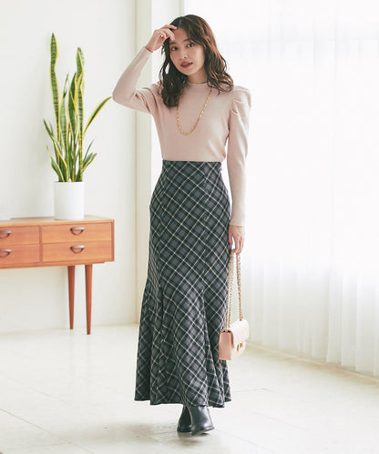 後繫帶格紋半身裙