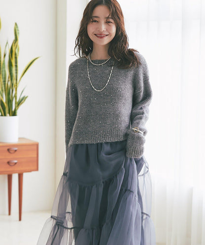 スパンコールモヘアボートネックニット