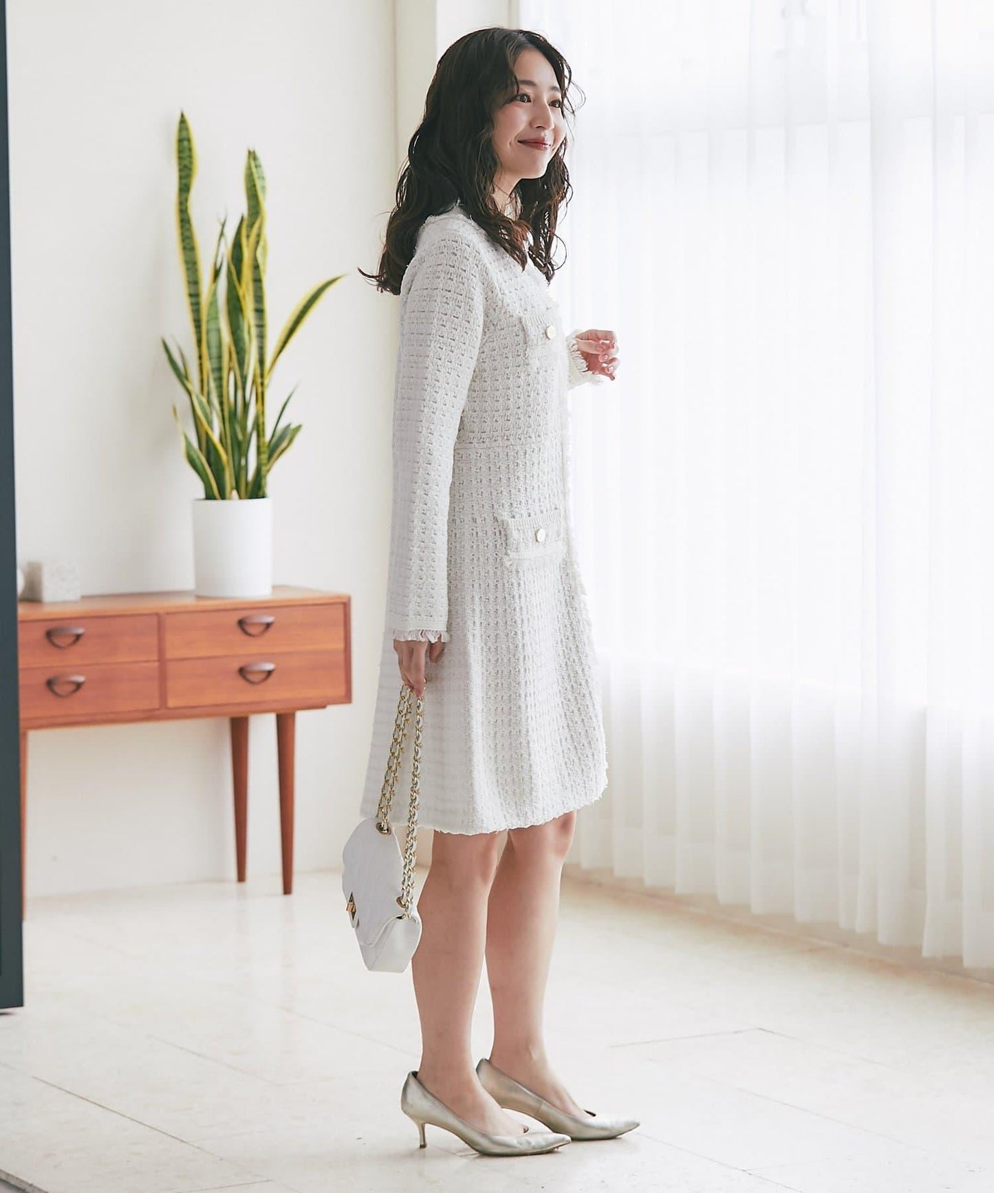 ファンシーツイードニットミニワンピース