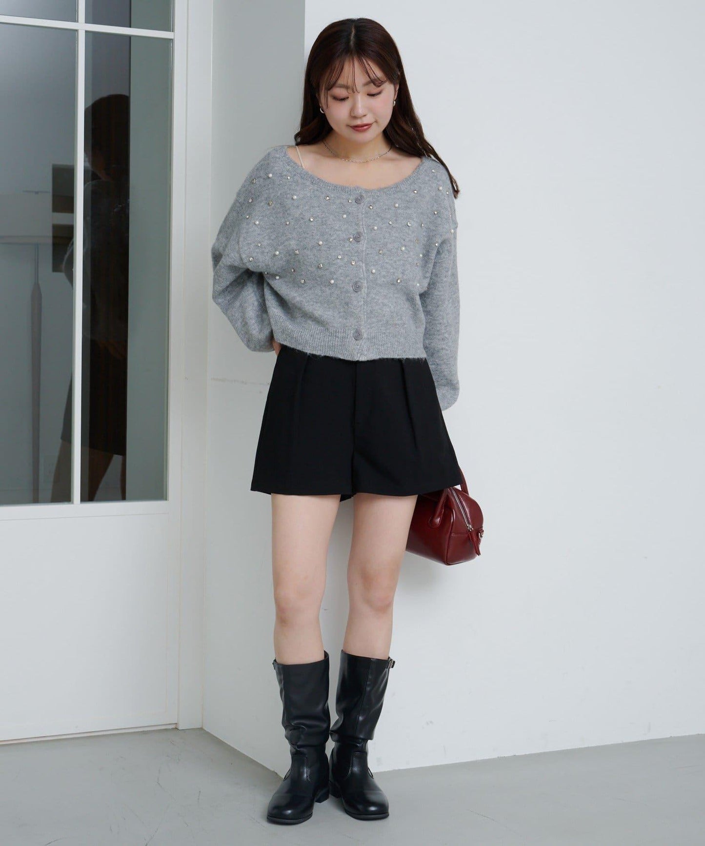 拼色珠飾針織開衫