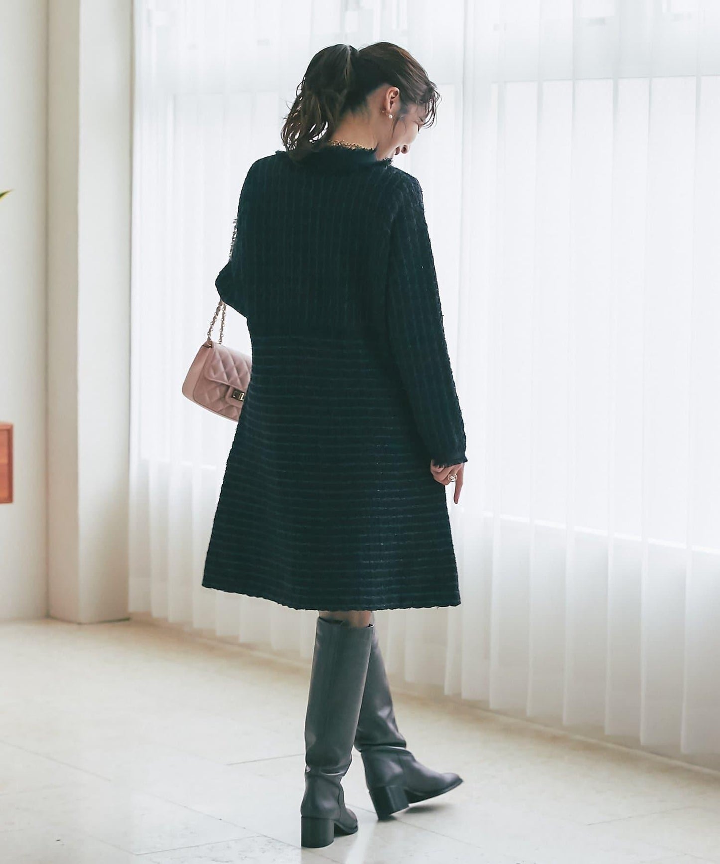 ファンシーツイードニットミニワンピース