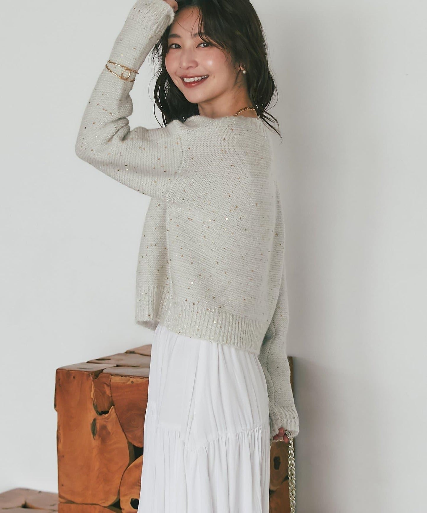 スパンコールモヘアボートネックニット