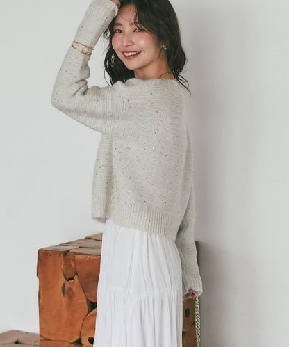 スパンコールモヘアボートネックニット