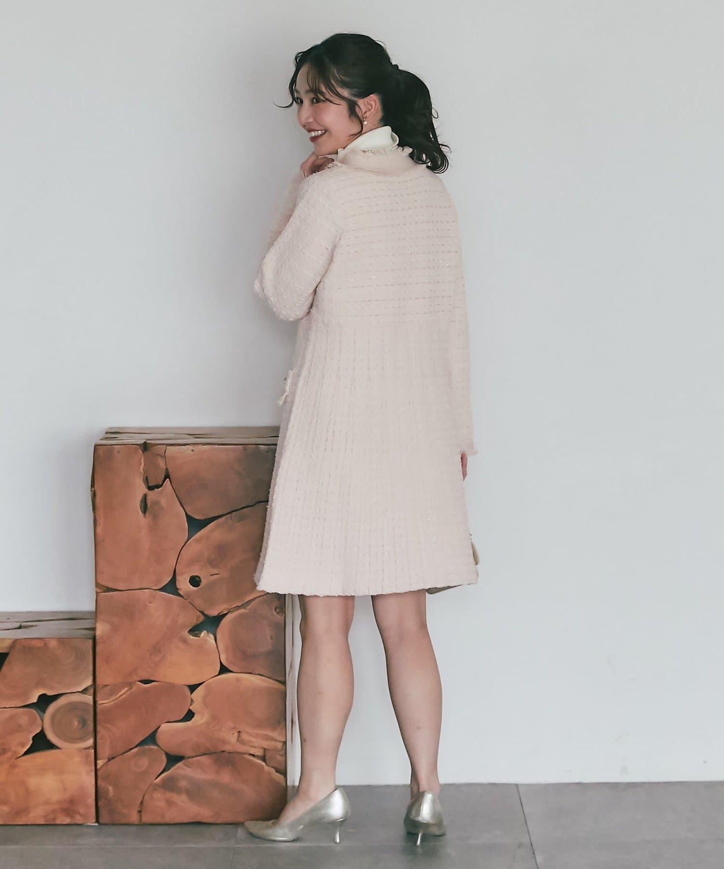 ファンシーツイードニットミニワンピース