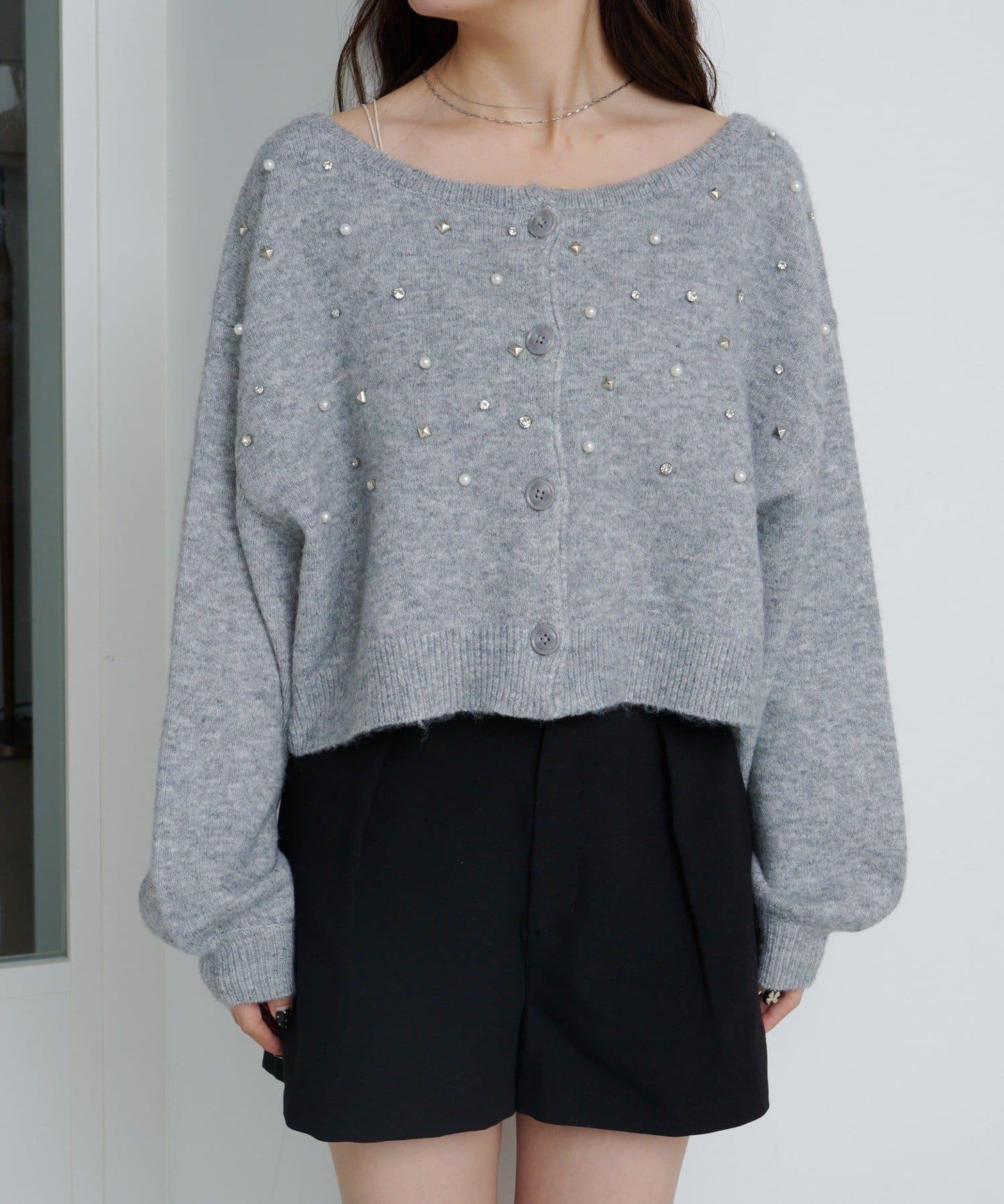 拼色珠飾針織開衫