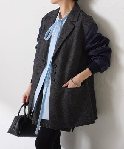 三扣拼接袖西裝夾克