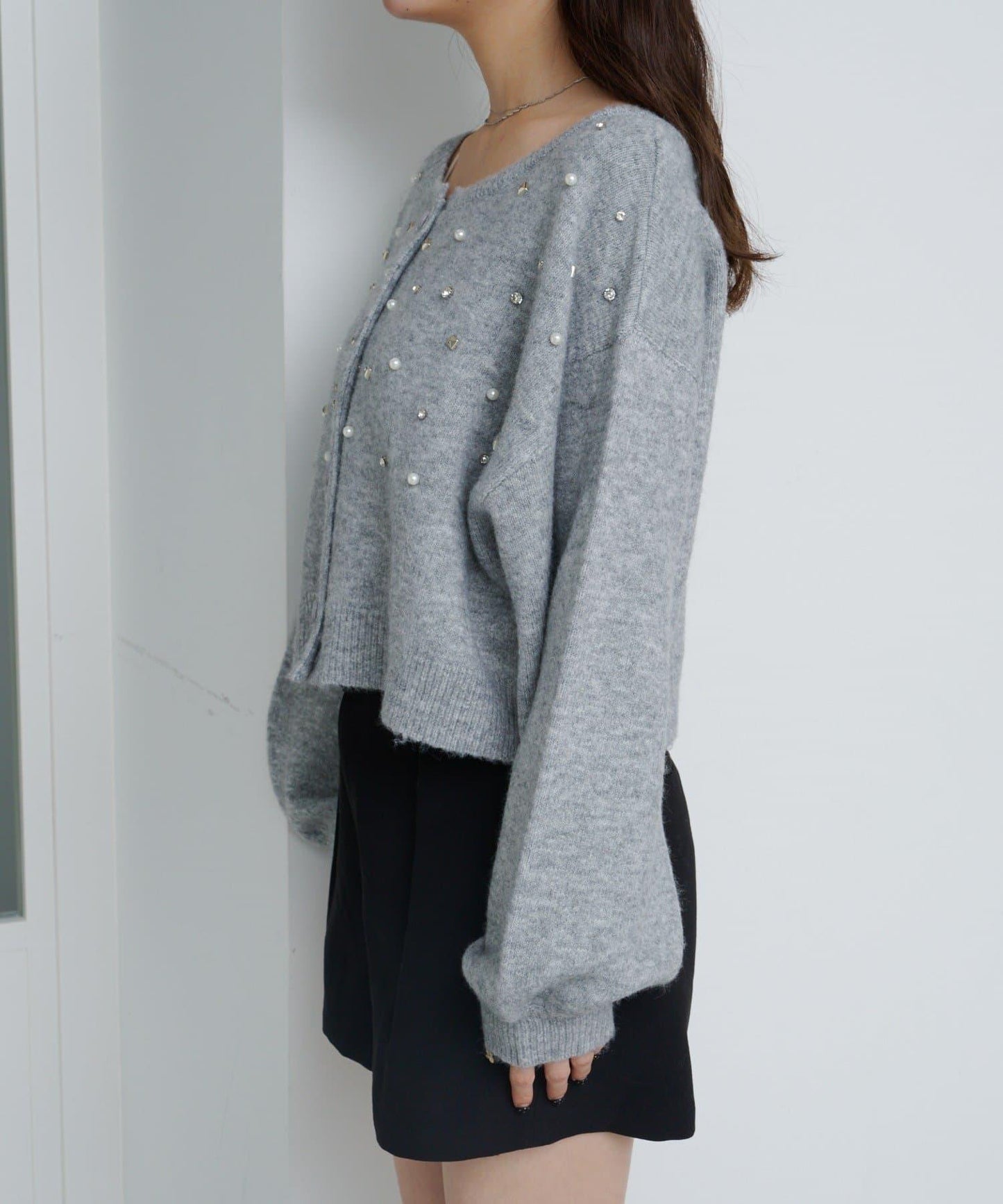 拼色珠飾針織開衫