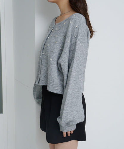 拼色珠飾針織開衫