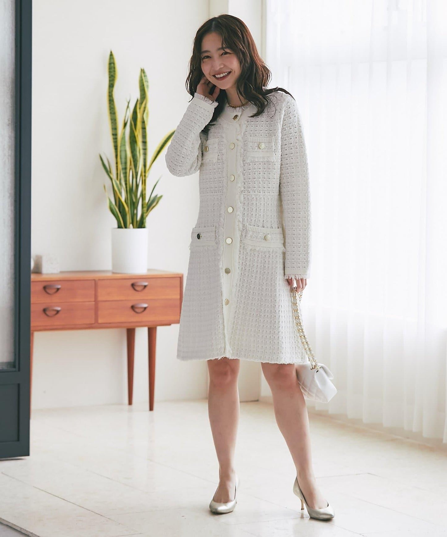 ファンシーツイードニットミニワンピース