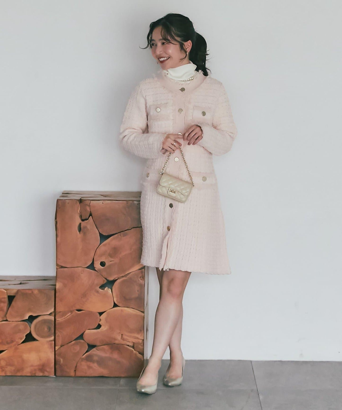 ファンシーツイードニットミニワンピース