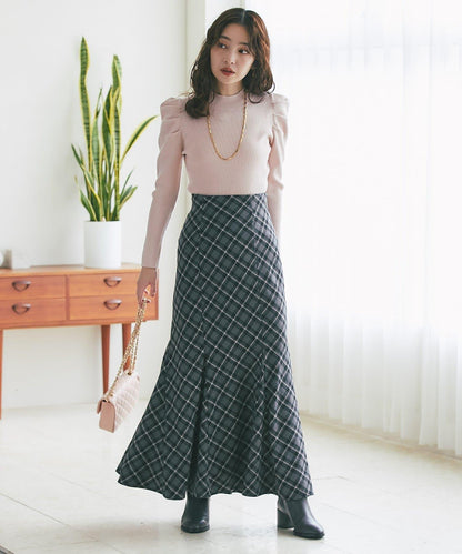 後繫帶格紋半身裙