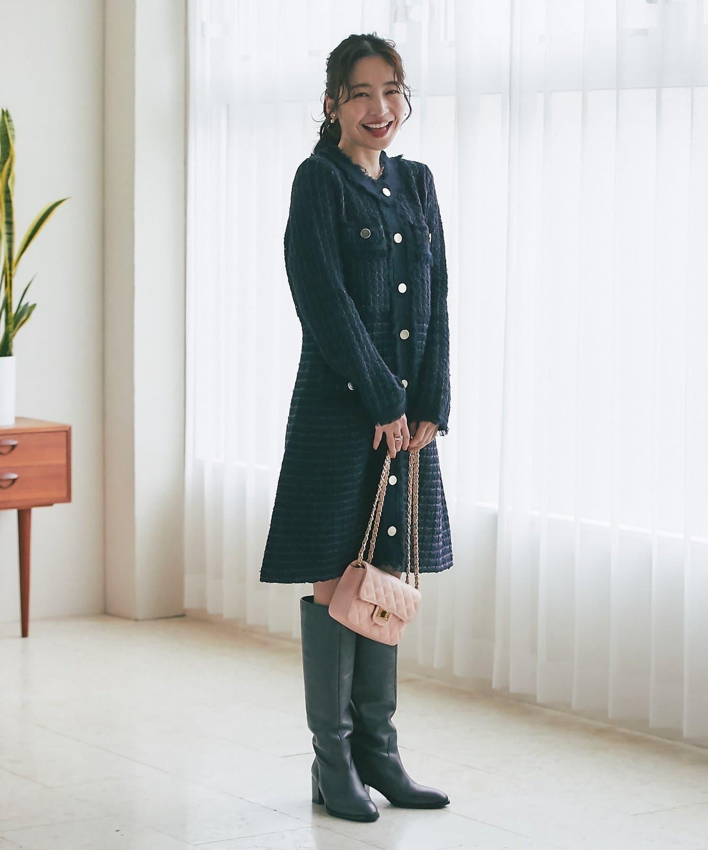 ファンシーツイードニットミニワンピース