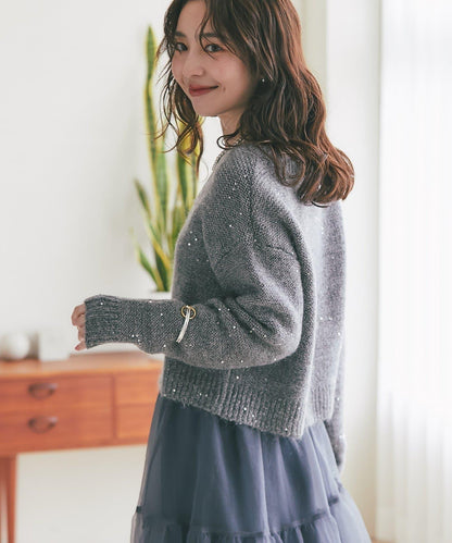 スパンコールモヘアボートネックニット