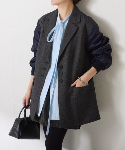 三扣拼接袖西裝夾克