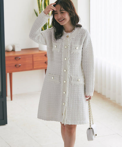 ファンシーツイードニットミニワンピース