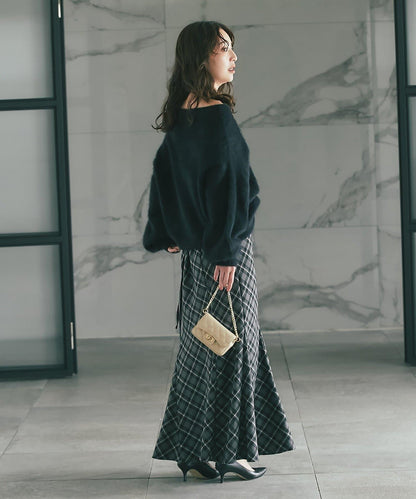 後繫帶格紋半身裙