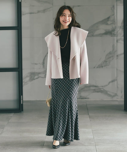 後繫帶格紋半身裙