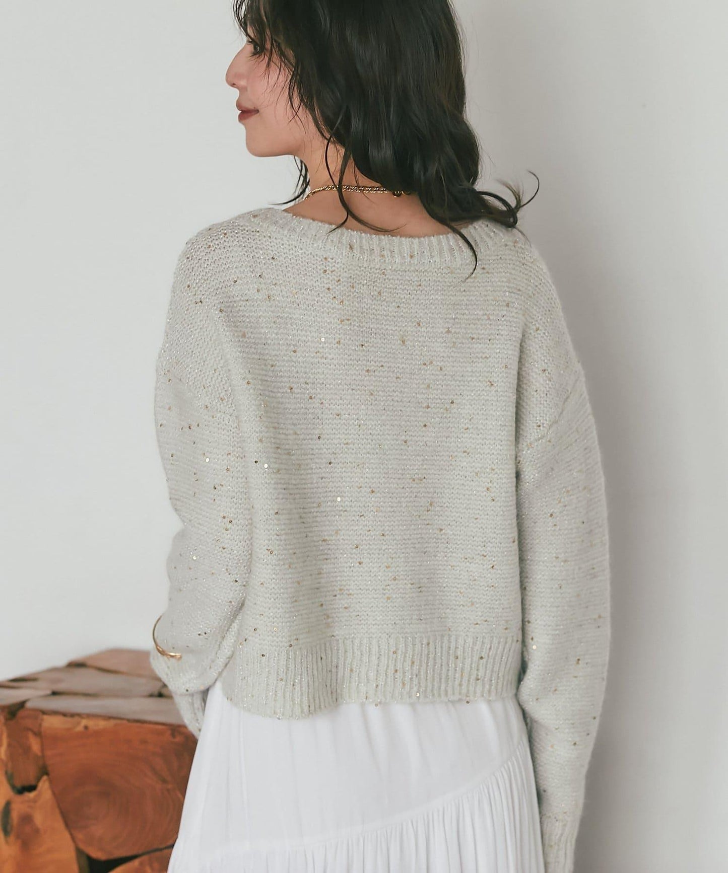 スパンコールモヘアボートネックニット