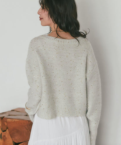 スパンコールモヘアボートネックニット