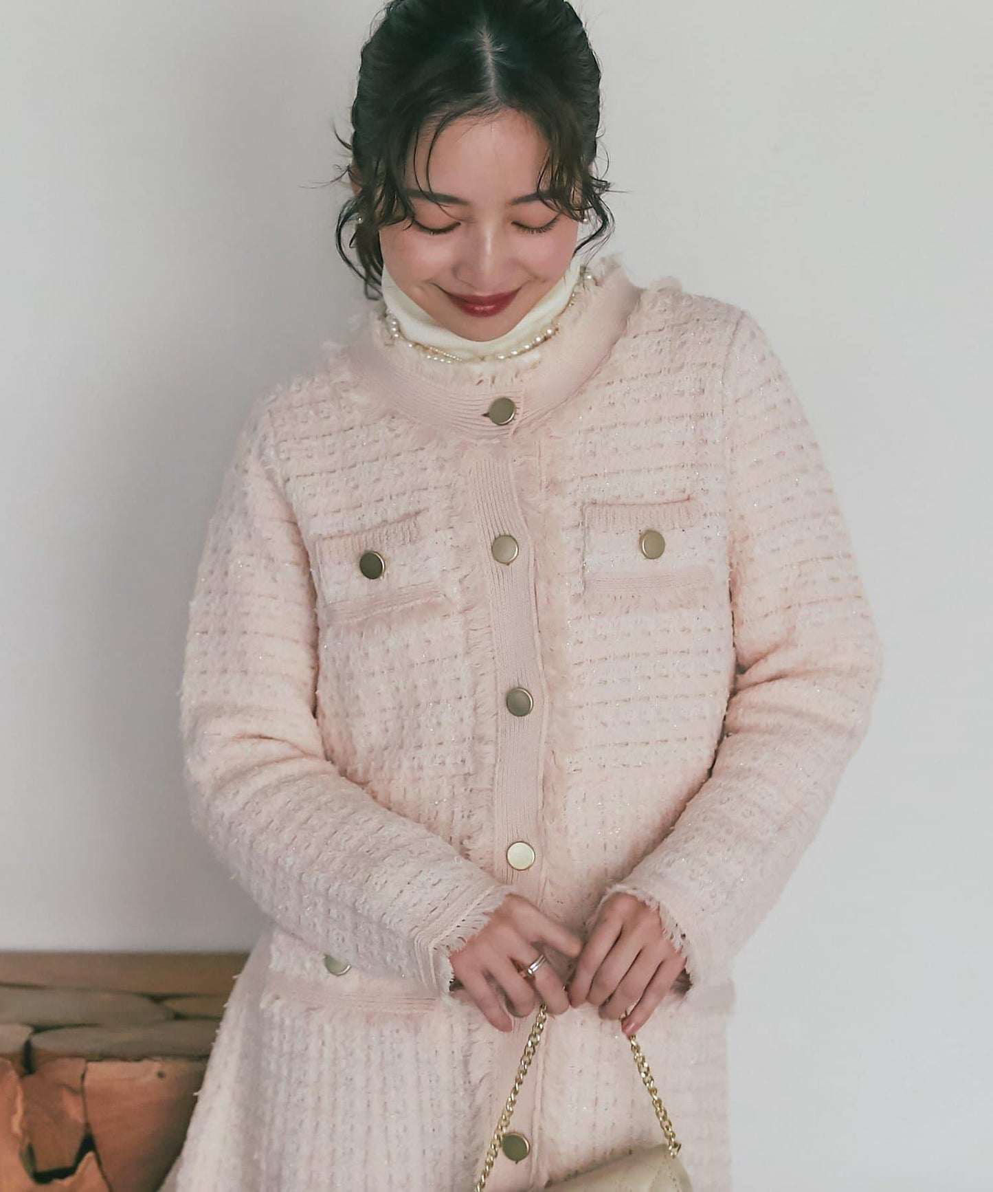 ファンシーツイードニットミニワンピース