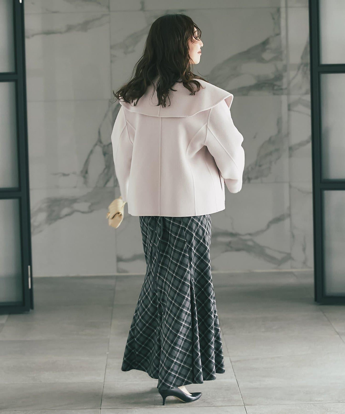 後繫帶格紋半身裙