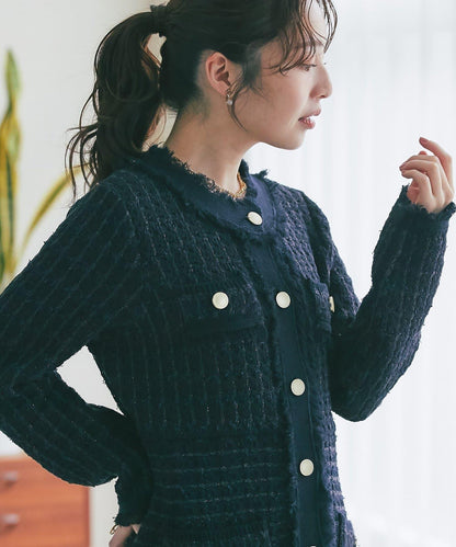 ファンシーツイードニットミニワンピース