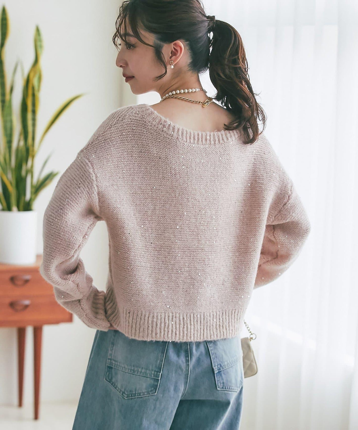 スパンコールモヘアボートネックニット