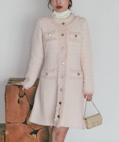 ファンシーツイードニットミニワンピース