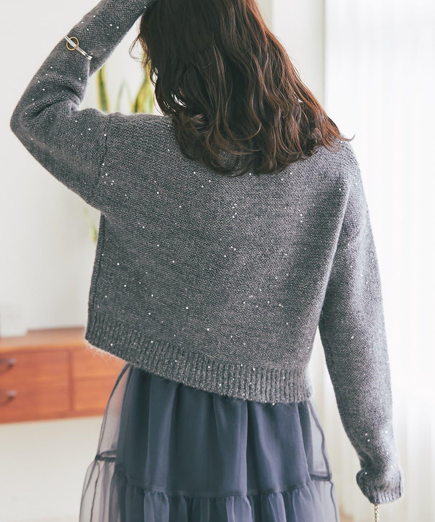 スパンコールモヘアボートネックニット