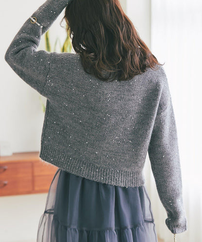 スパンコールモヘアボートネックニット